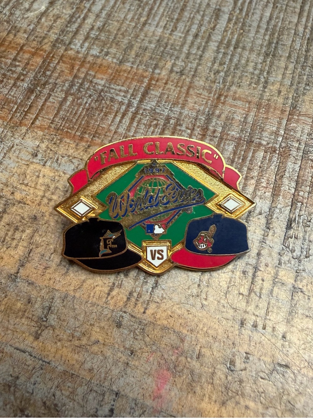 Vintage 1997 MLB World Series Florida Marlins Cleveland Indians Collectible Pin